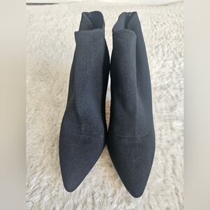 Black Pointed-Toe Knit Stiletto Ankle Boots